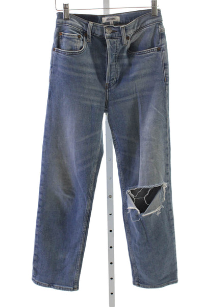Re/Done Womens Straight Jeans Blue Cotton Blend Button Mid Rise Size 25