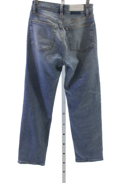 Re/Done Womens Straight Jeans Blue Cotton Blend Button Mid Rise Size 25
