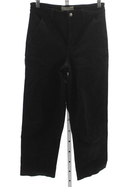 Everlane Womens Cropped Black Cotton Pants Button Closure Inseam 27 Size 0