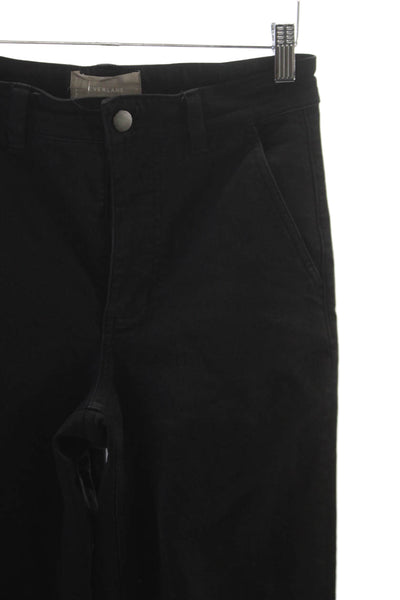 Everlane Womens Cropped Black Cotton Pants Button Closure Inseam 27 Size 0