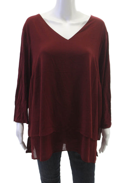 Michael Michael Kors Women Red V-Neck Tunic Blouse 3/4 Sleeve Polyester Size 2X
