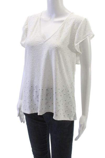 Michael Michael Kors Women Floral V-Neck Cap Sleeve Blouse White Size L