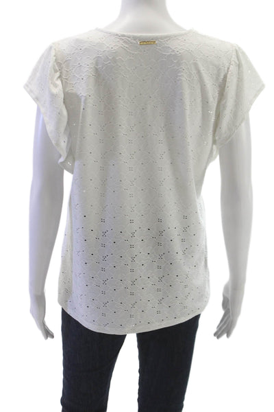 Michael Michael Kors Women Floral V-Neck Cap Sleeve Blouse White Size L