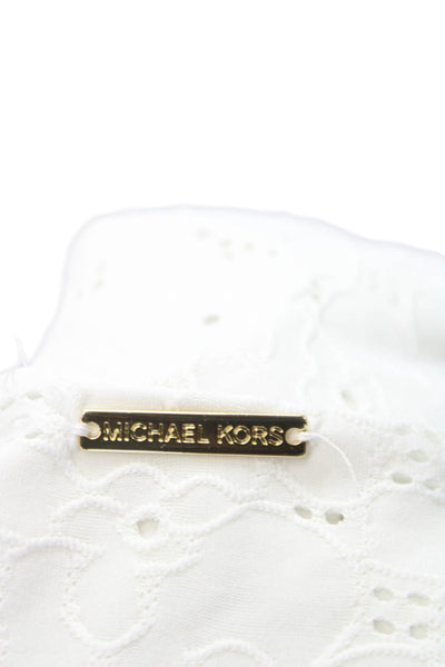 Michael Michael Kors Women Floral V-Neck Cap Sleeve Blouse White Size L