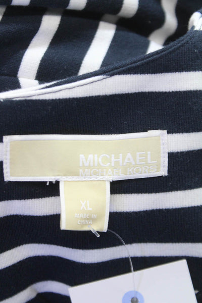 Michael Michael Kors Womens Shift Dress Black Long Sleeve Striped Size XL