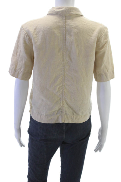 Everlane Women Cropped Linen Collared Button-Up Short Sleeve Beige Size 2XS
