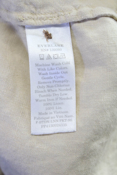 Everlane Women Cropped Linen Collared Button-Up Short Sleeve Beige Size 2XS