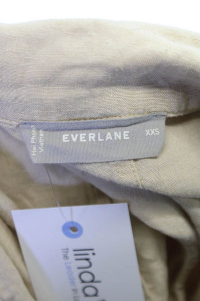 Everlane Women Cropped Linen Collared Button-Up Short Sleeve Beige Size 2XS
