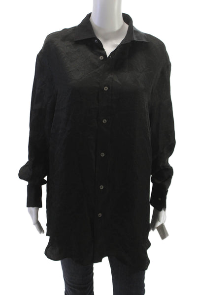 Zara Women Tunic Button Up Black Collared 100% Acetate Long Sleeve Size S