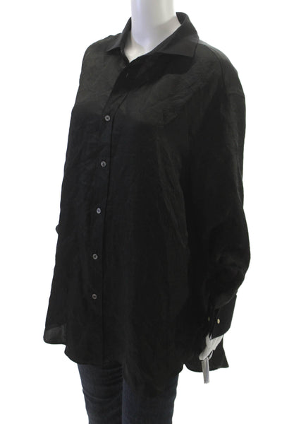 Zara Women Tunic Button Up Black Collared 100% Acetate Long Sleeve Size S