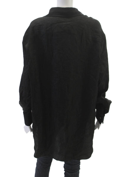 Zara Women Tunic Button Up Black Collared 100% Acetate Long Sleeve Size S