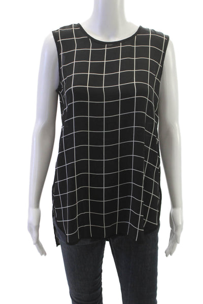 Vince Camuto Women Tunic Black Check Sleeveless Viscose Round Neck Button Size S