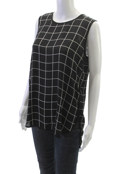 Vince Camuto Women Tunic Black Check Sleeveless Viscose Round Neck Button Size S