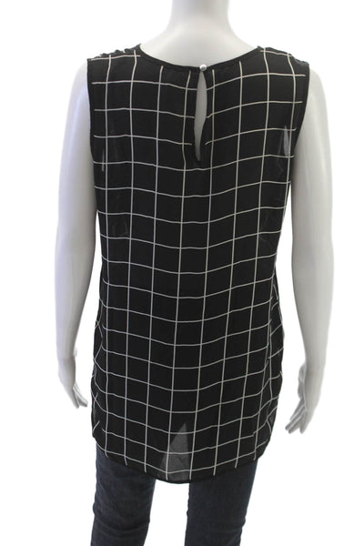 Vince Camuto Women Tunic Black Check Sleeveless Viscose Round Neck Button Size S