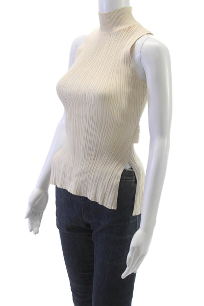 Meshki Women Tunic Tank Mock Neck Sleeveless Beige Viscose Buckle Size S