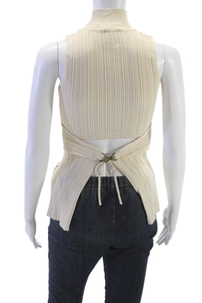 Meshki Women Tunic Tank Mock Neck Sleeveless Beige Viscose Buckle Size S