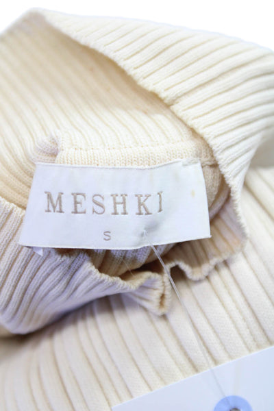 Meshki Women Tunic Tank Mock Neck Sleeveless Beige Viscose Buckle Size S