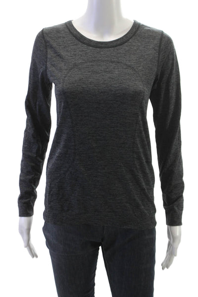 Lululemon Women Basic T Shirt Long Sleeve Crew Neck Gray Nylon Blend Size 8