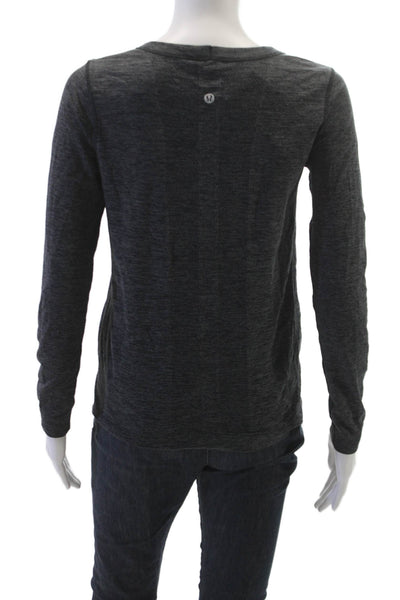 Lululemon Women Basic T Shirt Long Sleeve Crew Neck Gray Nylon Blend Size 8