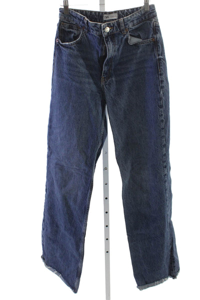 Zara Womens Mom Jeans Blue Cotton Mid Rise Size 6