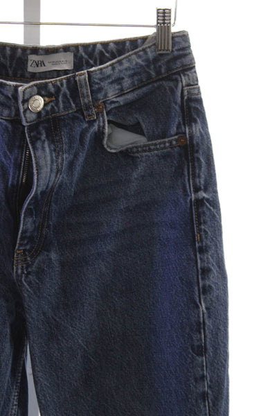 Zara Womens Mom Jeans Blue Cotton Mid Rise Size 6
