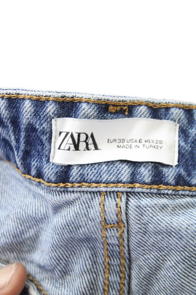 Zara Womens Mom Jeans Blue Cotton Mid Rise Size 6