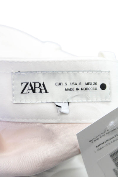 Zara Womens White Dress Pants Polyester Zip Size S