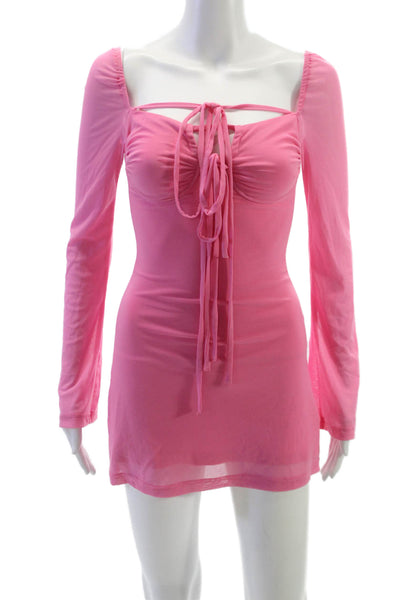Peppermayo Womens Bodycon Dress Pink Square Neck Long Sleeve Size 0