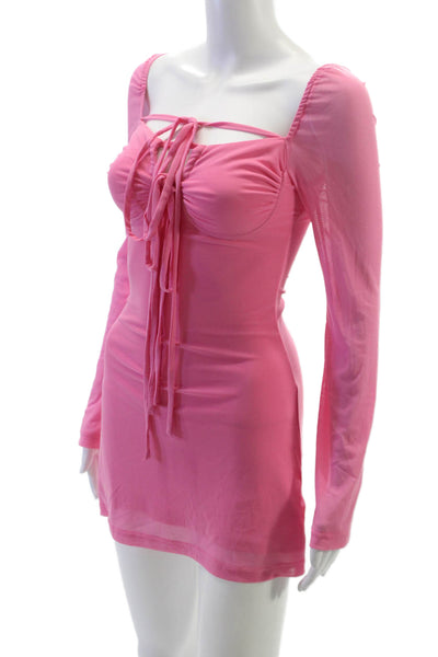 Peppermayo Womens Bodycon Dress Pink Square Neck Long Sleeve Size 0