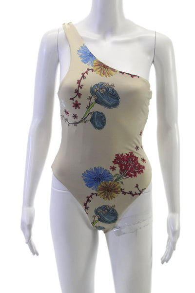 La Gotta Womens One-Piece Beige Floral Polyester Swimwear Size M