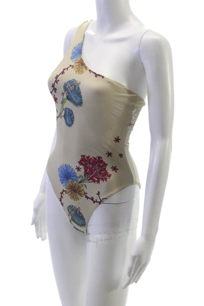La Gotta Womens One-Piece Beige Floral Polyester Swimwear Size M