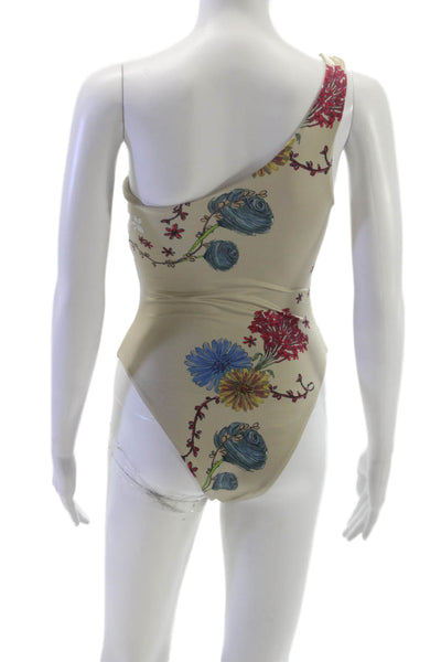 La Gotta Womens One-Piece Beige Floral Polyester Swimwear Size M