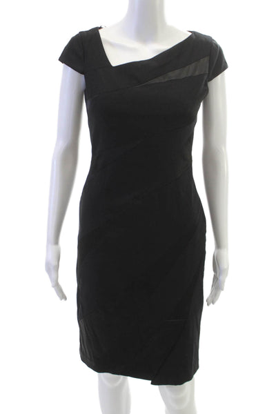 Jax Womens Black Asymmetrical Sheath Dress Short Sleeve Knee Length Size 4