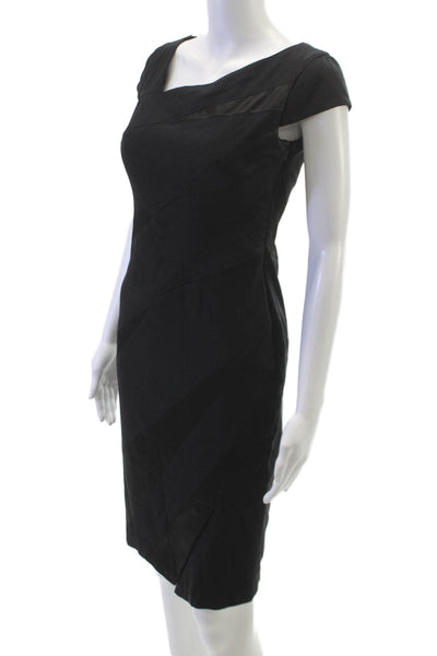 Jax Womens Black Asymmetrical Sheath Dress Short Sleeve Knee Length Size 4