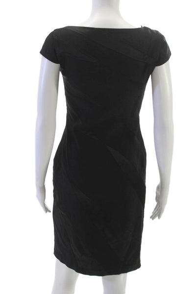 Jax Womens Black Asymmetrical Sheath Dress Short Sleeve Knee Length Size 4
