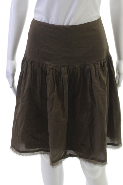Tahari Women A-Line Skirt Brown Cotton Zip Knee Length Size L