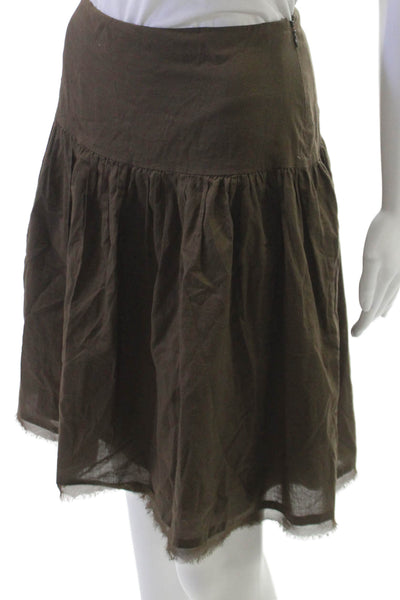 Tahari Women A-Line Skirt Brown Cotton Zip Knee Length Size L