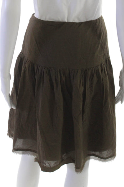 Tahari Women A-Line Skirt Brown Cotton Zip Knee Length Size L