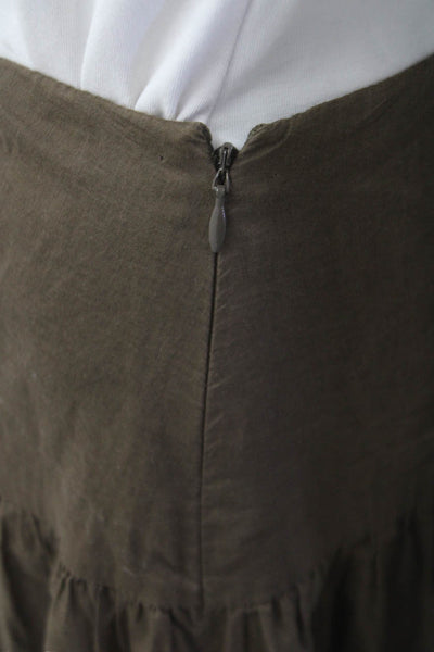 Tahari Women A-Line Skirt Brown Cotton Zip Knee Length Size L