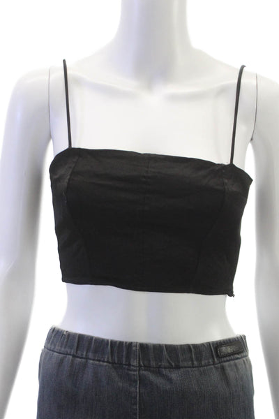 Zara Women Cropped Sleeveless Viscose Square Neck Tank Black Zip Size S