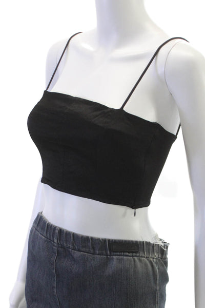 Zara Women Cropped Sleeveless Viscose Square Neck Tank Black Zip Size S
