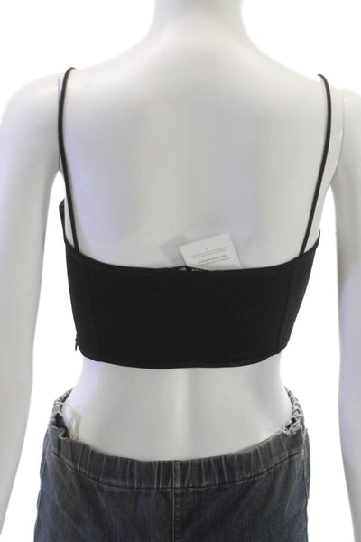 Zara Women Cropped Sleeveless Viscose Square Neck Tank Black Zip Size S