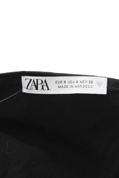 Zara Women Cropped Sleeveless Viscose Square Neck Tank Black Zip Size S