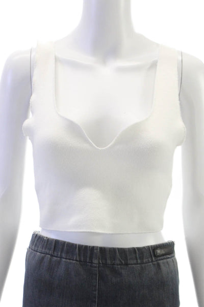 Zara Women Cropped Sweetheart Tank White Sleeveless Poly Spandex Size M