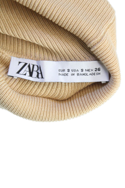 Zara Womens Pullover Sweater Turtleneck Long Sleeve Beige Viscose Size S