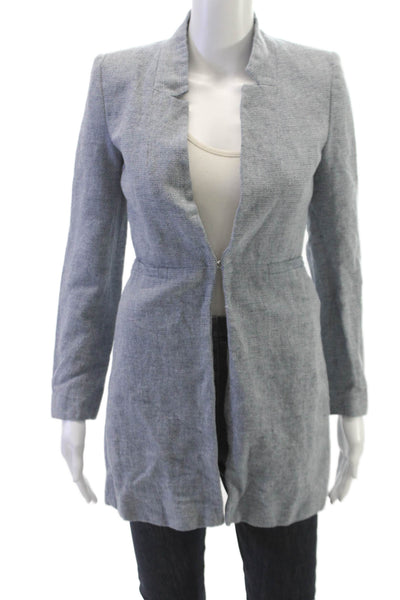 Zara Women Gray Herringbone Linen Blend Blazer Long Sleeve Size XS