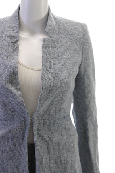 Zara Women Gray Herringbone Linen Blend Blazer Long Sleeve Size XS