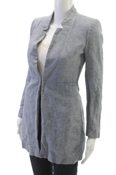 Zara Women Gray Herringbone Linen Blend Blazer Long Sleeve Size XS