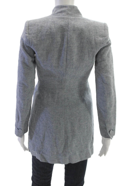 Zara Women Gray Herringbone Linen Blend Blazer Long Sleeve Size XS
