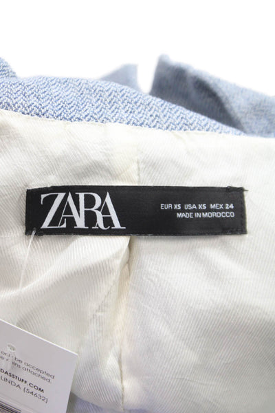 Zara Women Gray Herringbone Linen Blend Blazer Long Sleeve Size XS